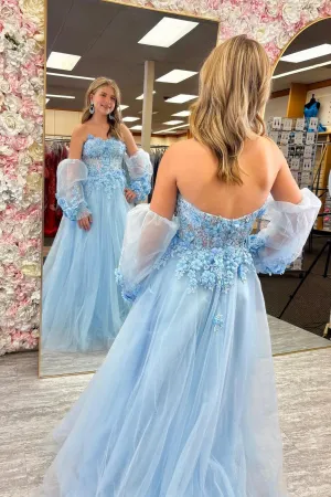 Sweetheart Light Blue A-line Formal Dress with 3D Flowers