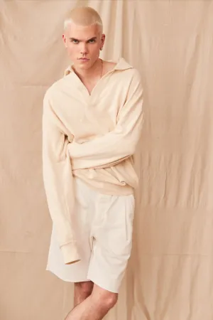 Tapered Oversized LS Polo Off White