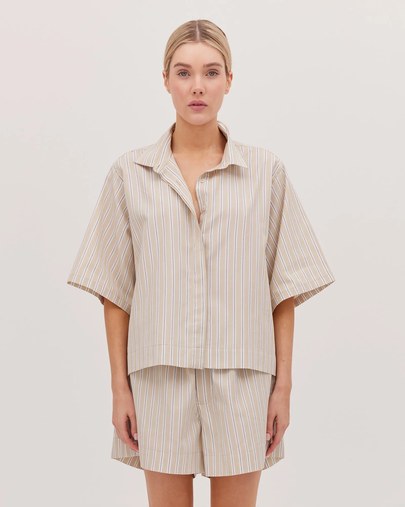 The Cropped Shirt - Oyster Stripe