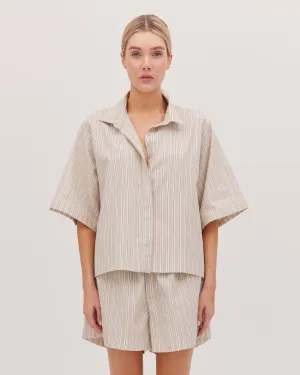 The Cropped Shirt - Oyster Stripe