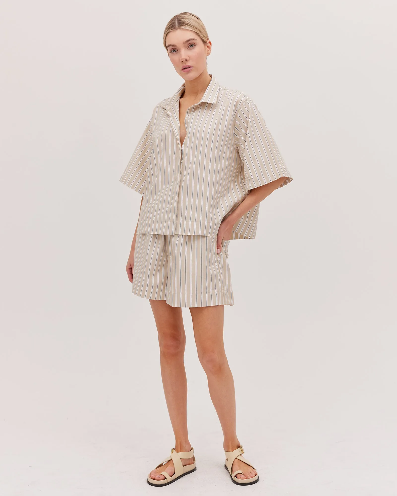 The Cropped Shirt - Oyster Stripe