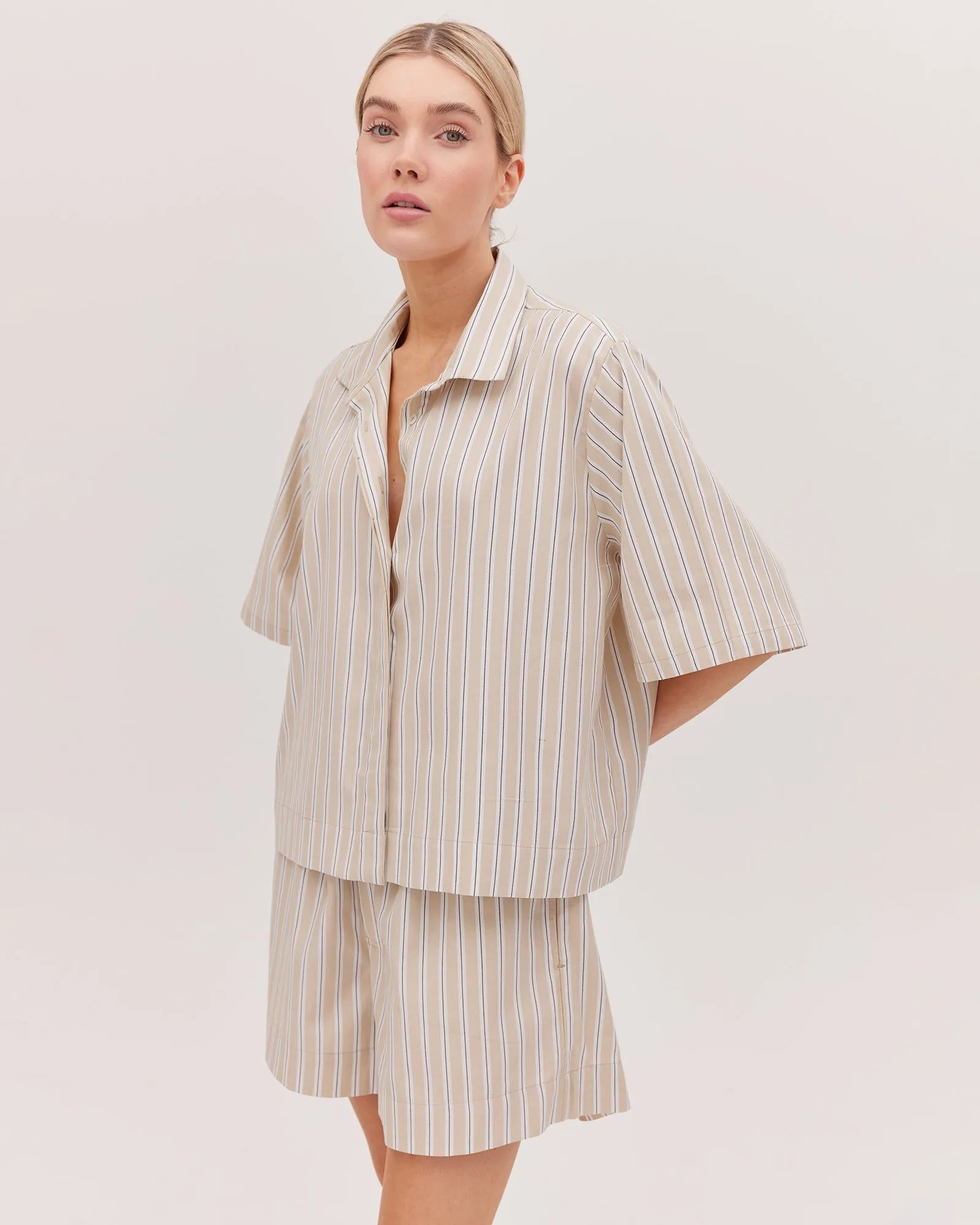 The Cropped Shirt - Oyster Stripe