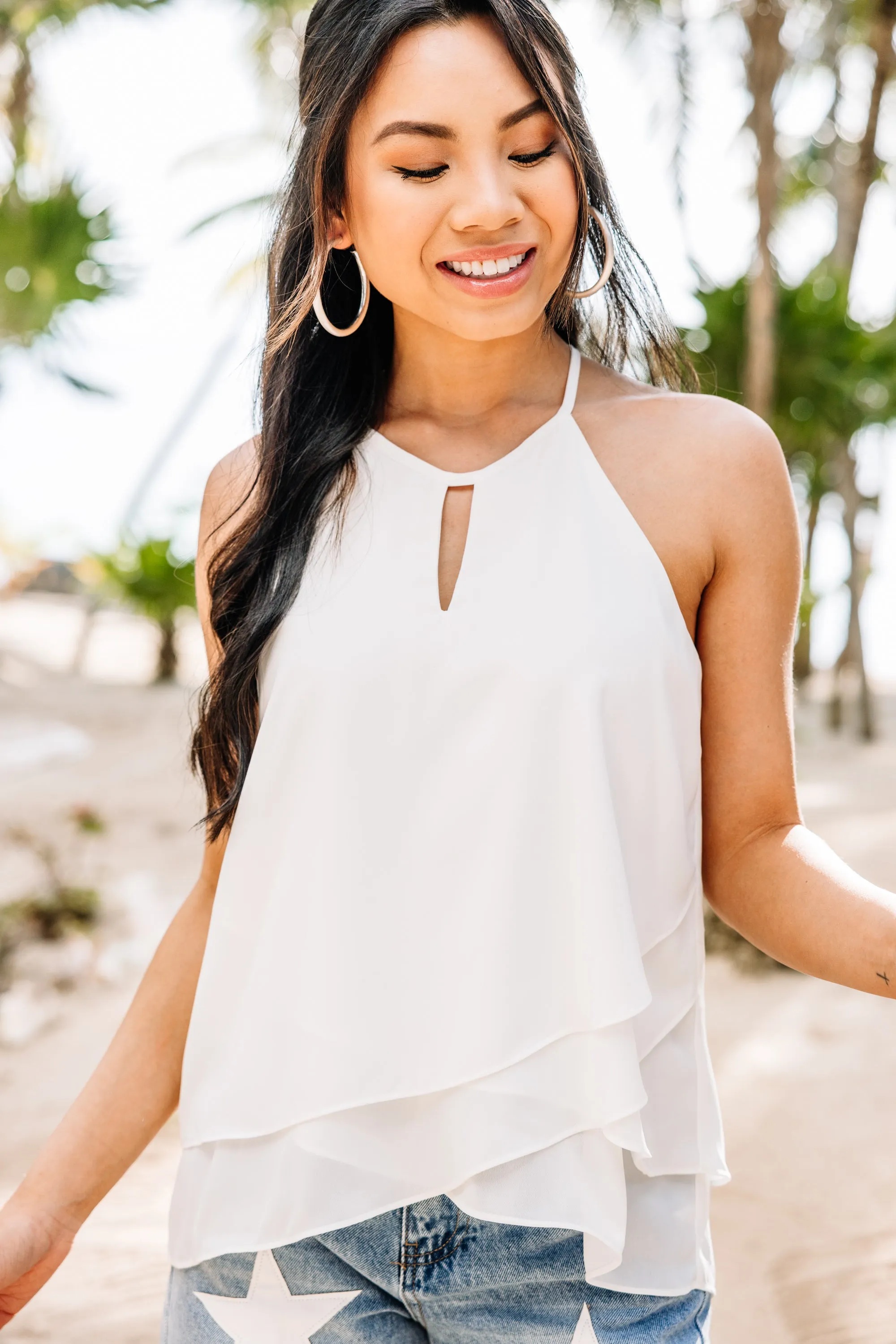 This Is It Off White Ruffled Tank