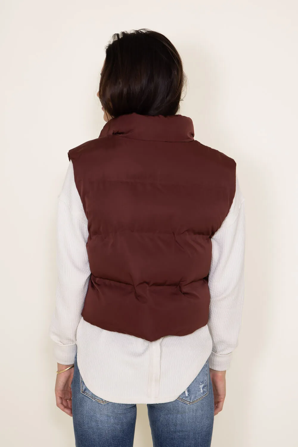 Thread & Supply Issey Cropped Puffer Vest for Women in Malbec Red | J2691PPGGK-MALBEC