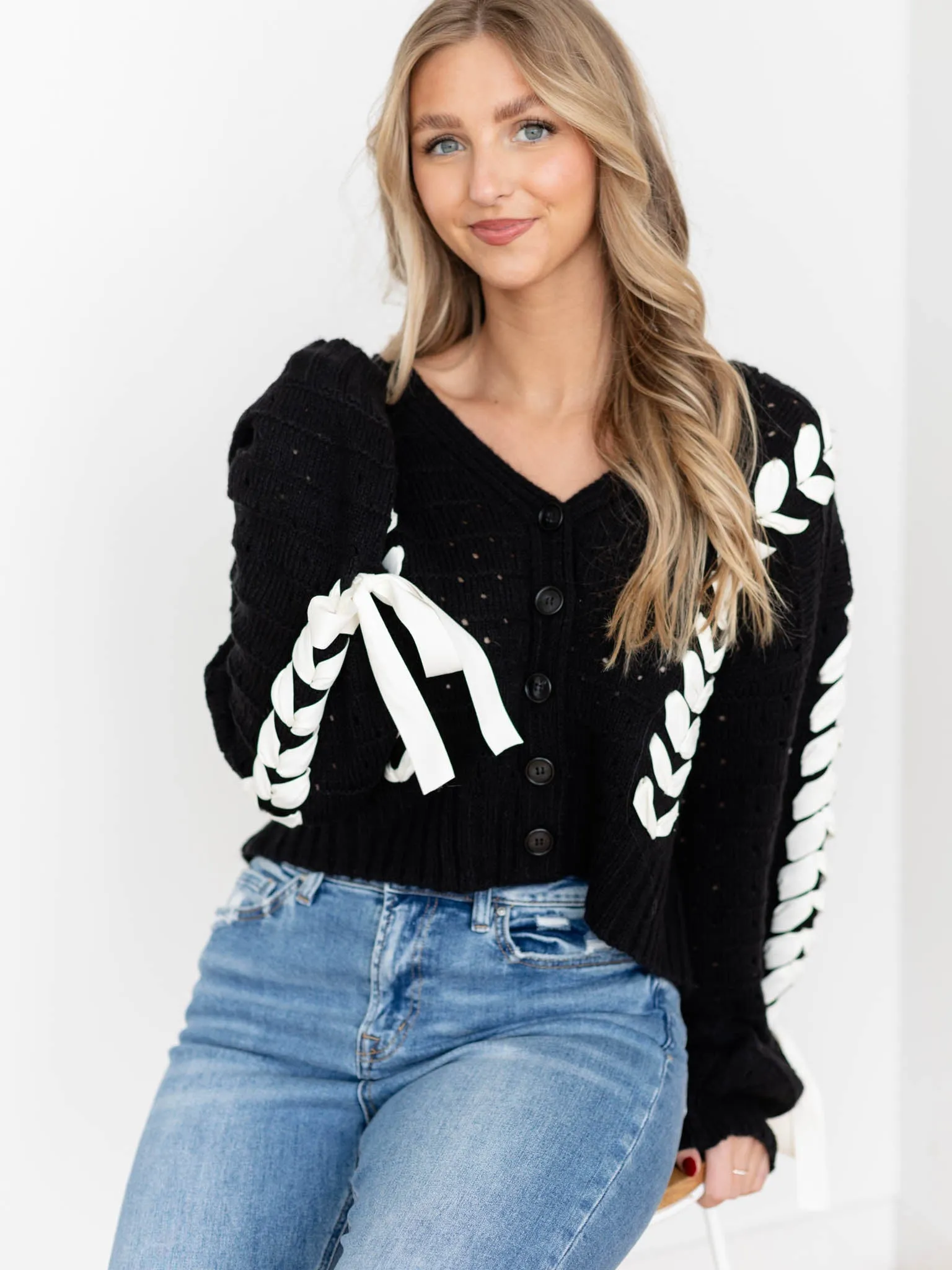 Threaded Ribbon Knit Cardigan