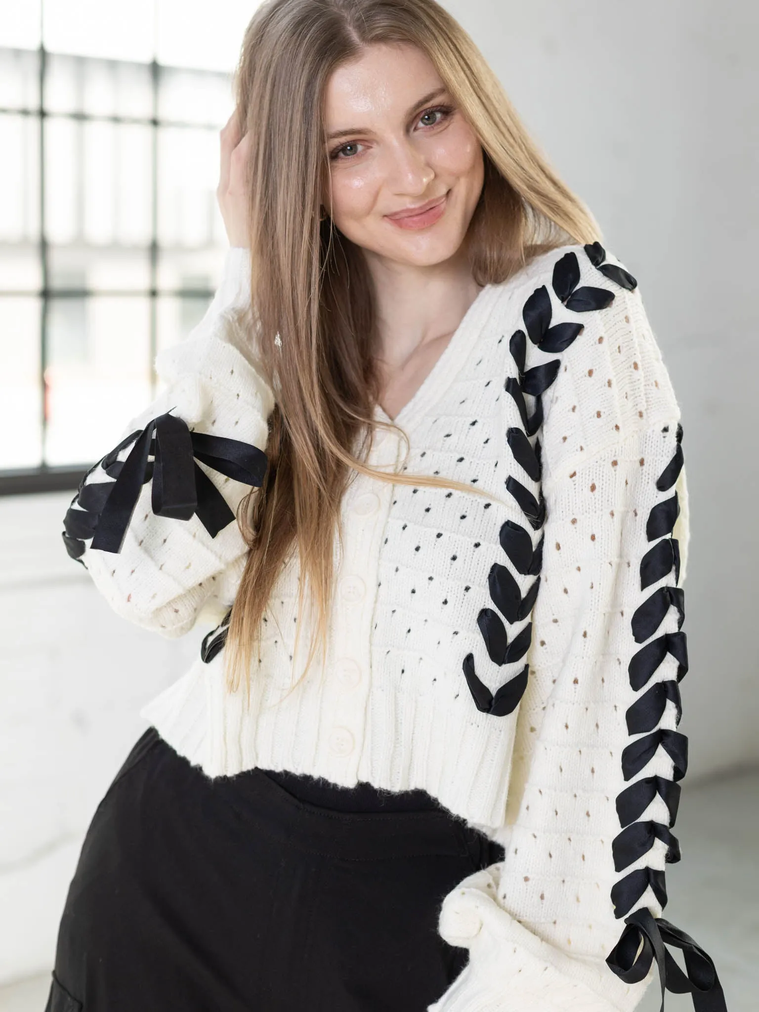 Threaded Ribbon Knit Cardigan