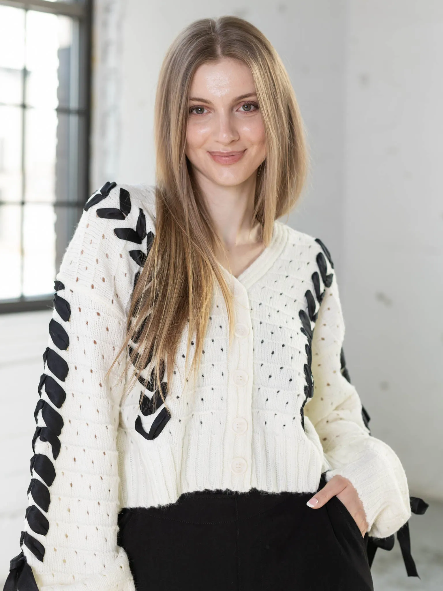 Threaded Ribbon Knit Cardigan