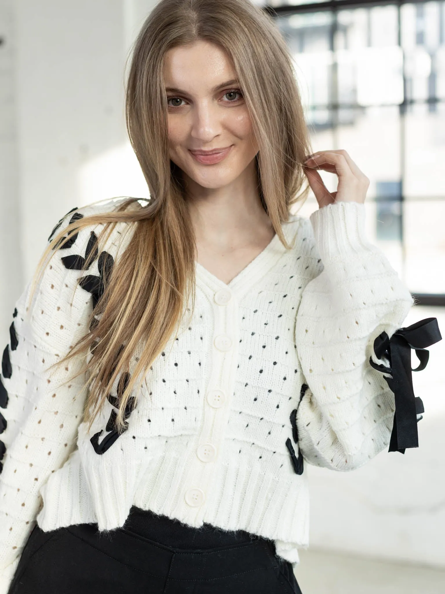 Threaded Ribbon Knit Cardigan