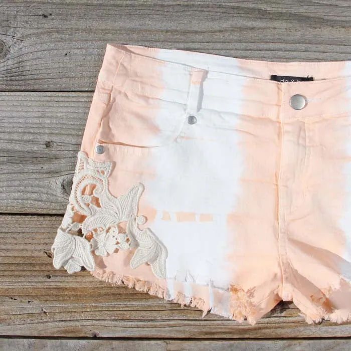 Tie Dye & Lace Shorts in Peach
