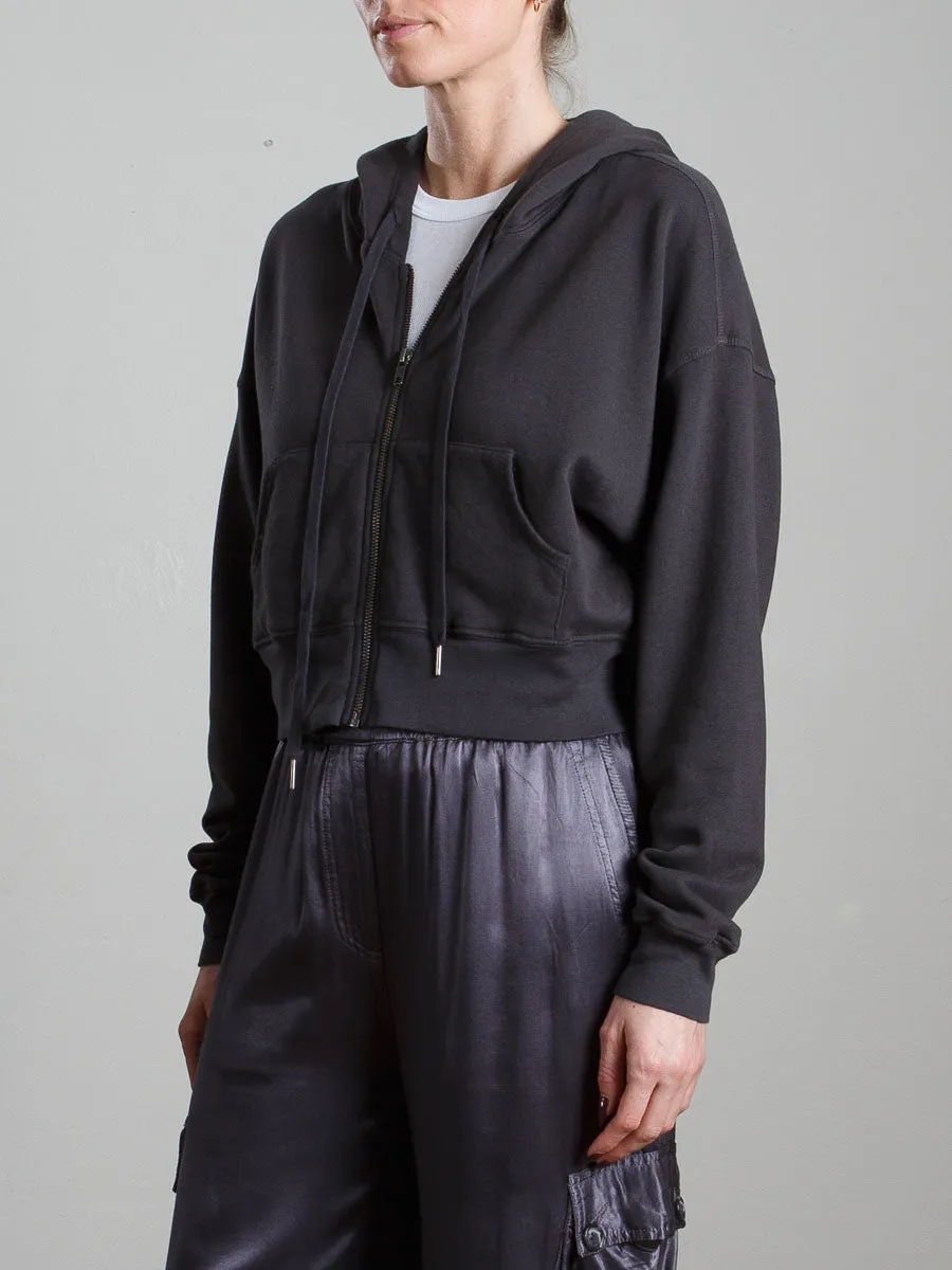 Tiffany Cropped Zip Hoodie in French Terry - Carbon