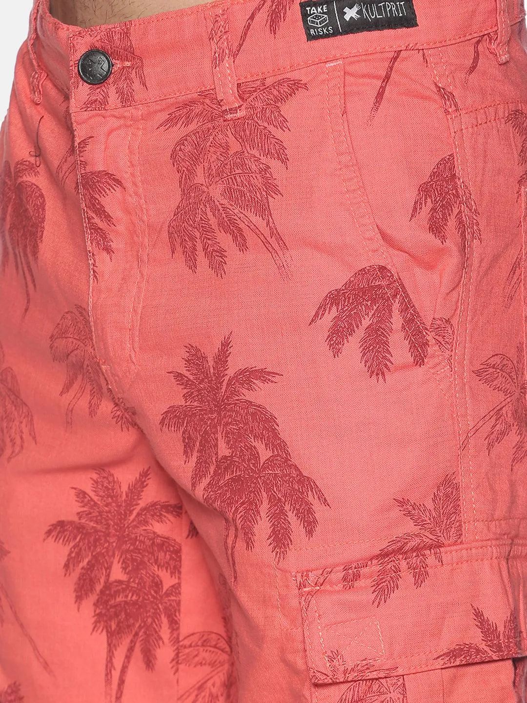 Tropical Print Cargo Shorts for Men