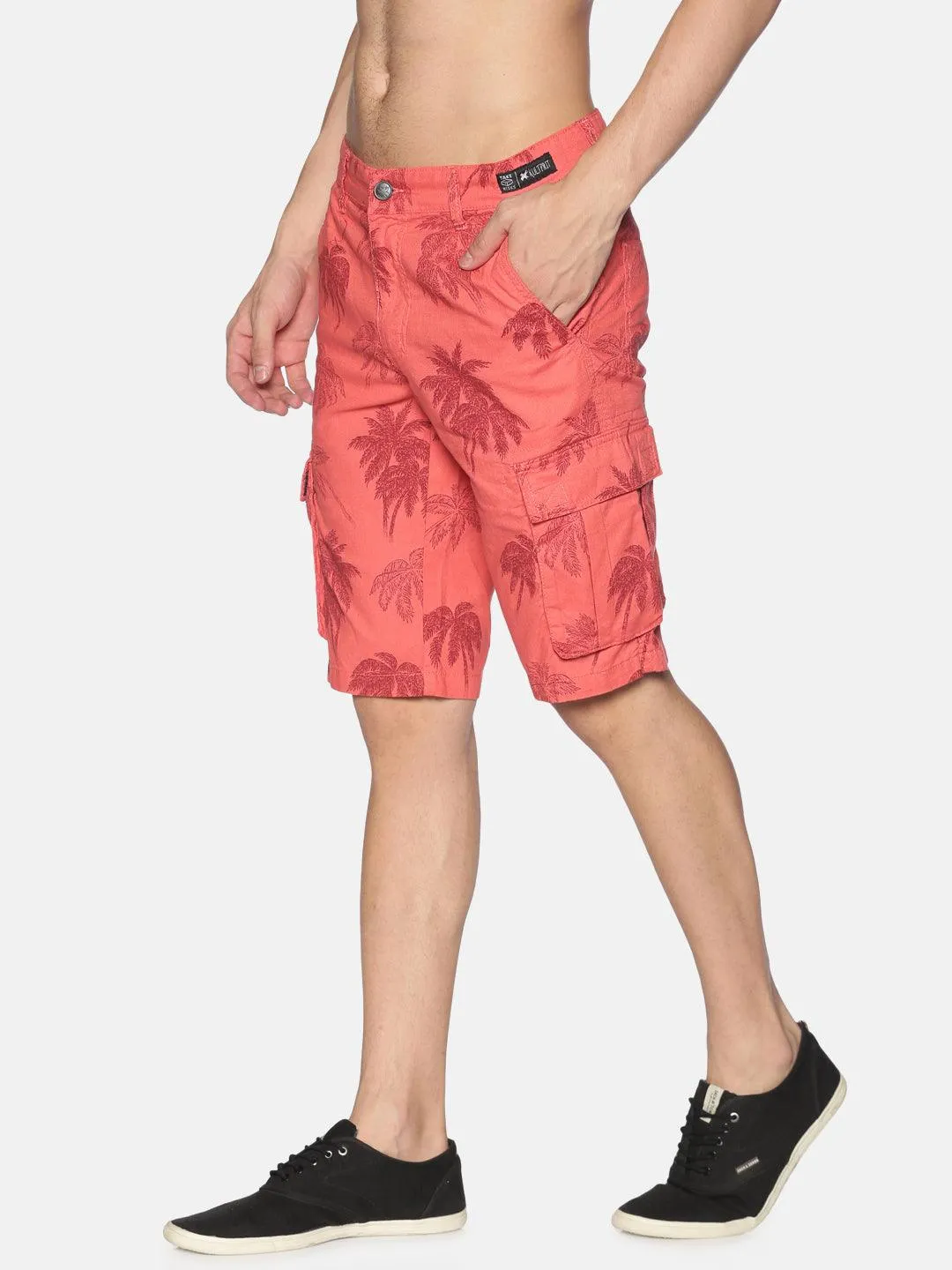 Tropical Print Cargo Shorts for Men