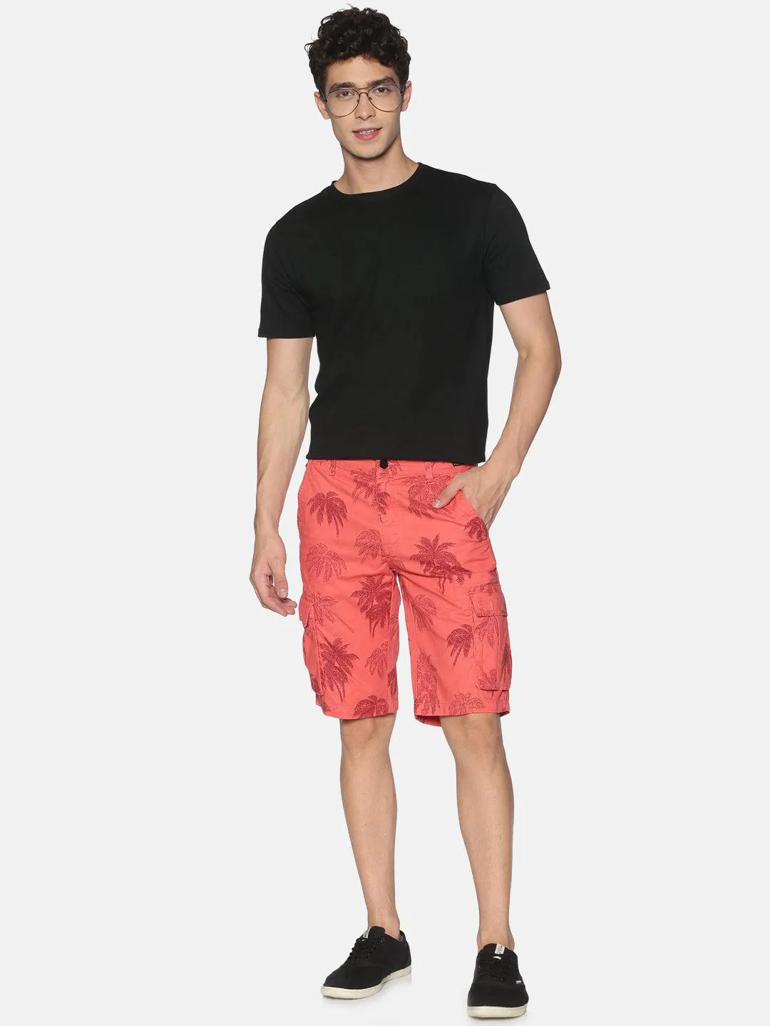 Tropical Print Cargo Shorts for Men