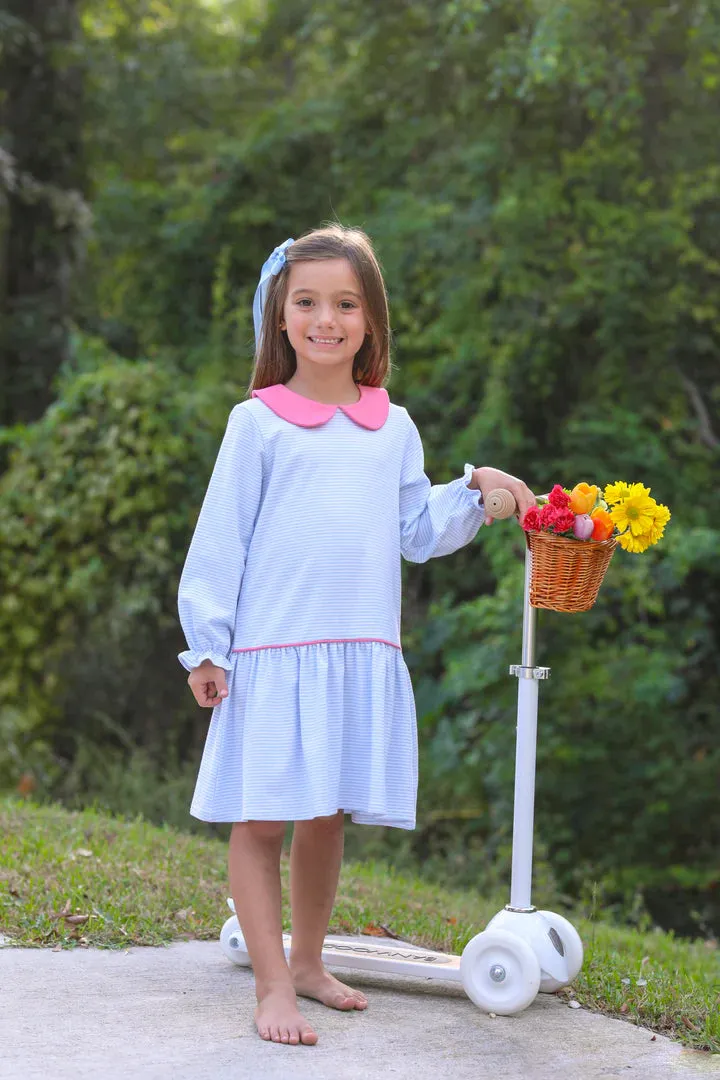 Trotter Street: Katherine Dress - Light Blue Stripe/Pink
