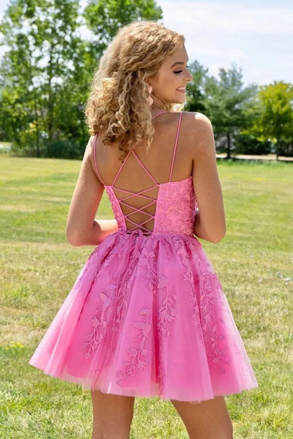 Tulle Lace A-line Spaghetti Straps Homecoming Dresses, Graduation Dress, SH558