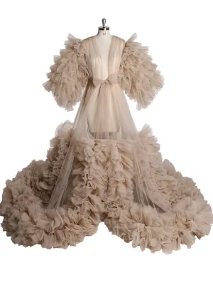 Tulle Ruffles Short Sleeves Green Maternity Gown for Photoshoot Dress Baby Shower