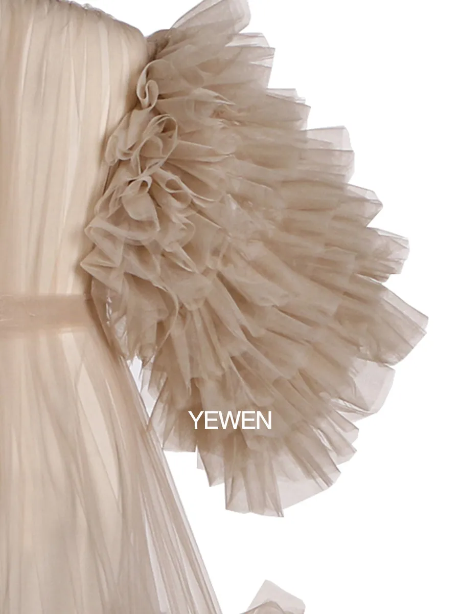 Tulle Ruffles Short Sleeves Green Maternity Gown for Photoshoot Dress Baby Shower