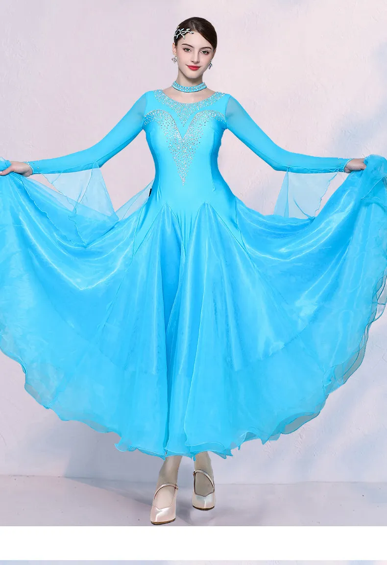Turquoise Yellow Competition Ballroom Dance Dresses for Women Girls Waltz Tango Rhythm National Dance Gown