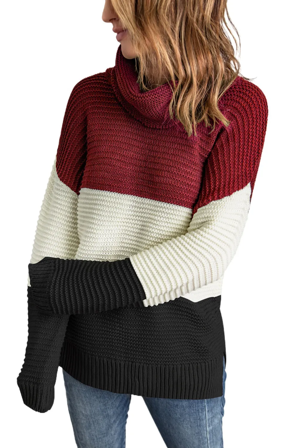 Turtleneck Color Block Pullover Sweater