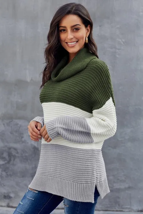 Turtleneck Color Block Pullover Sweater