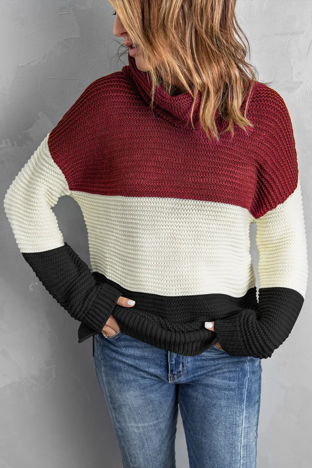 Turtleneck Color Block Pullover Sweater