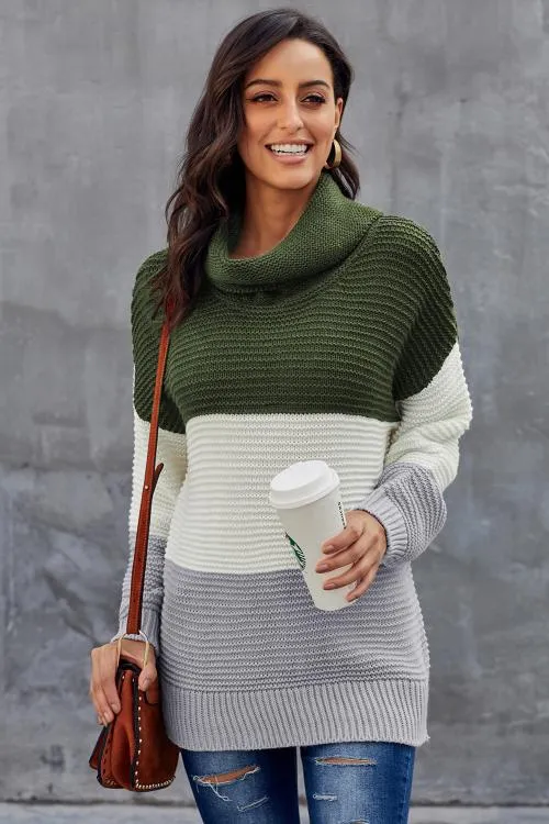 Turtleneck Color Block Pullover Sweater