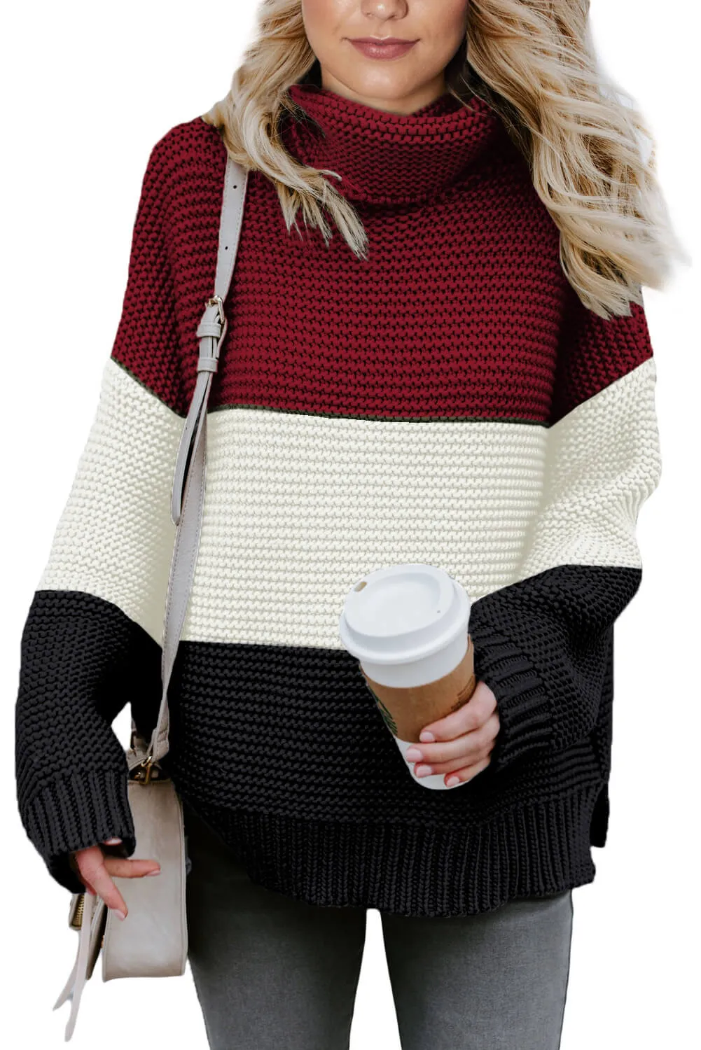 Turtleneck Color Block Pullover Sweater