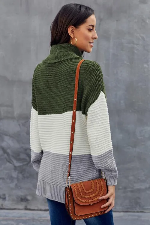 Turtleneck Color Block Pullover Sweater