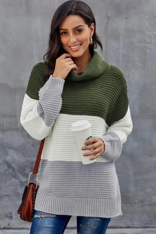 Turtleneck Color Block Pullover Sweater
