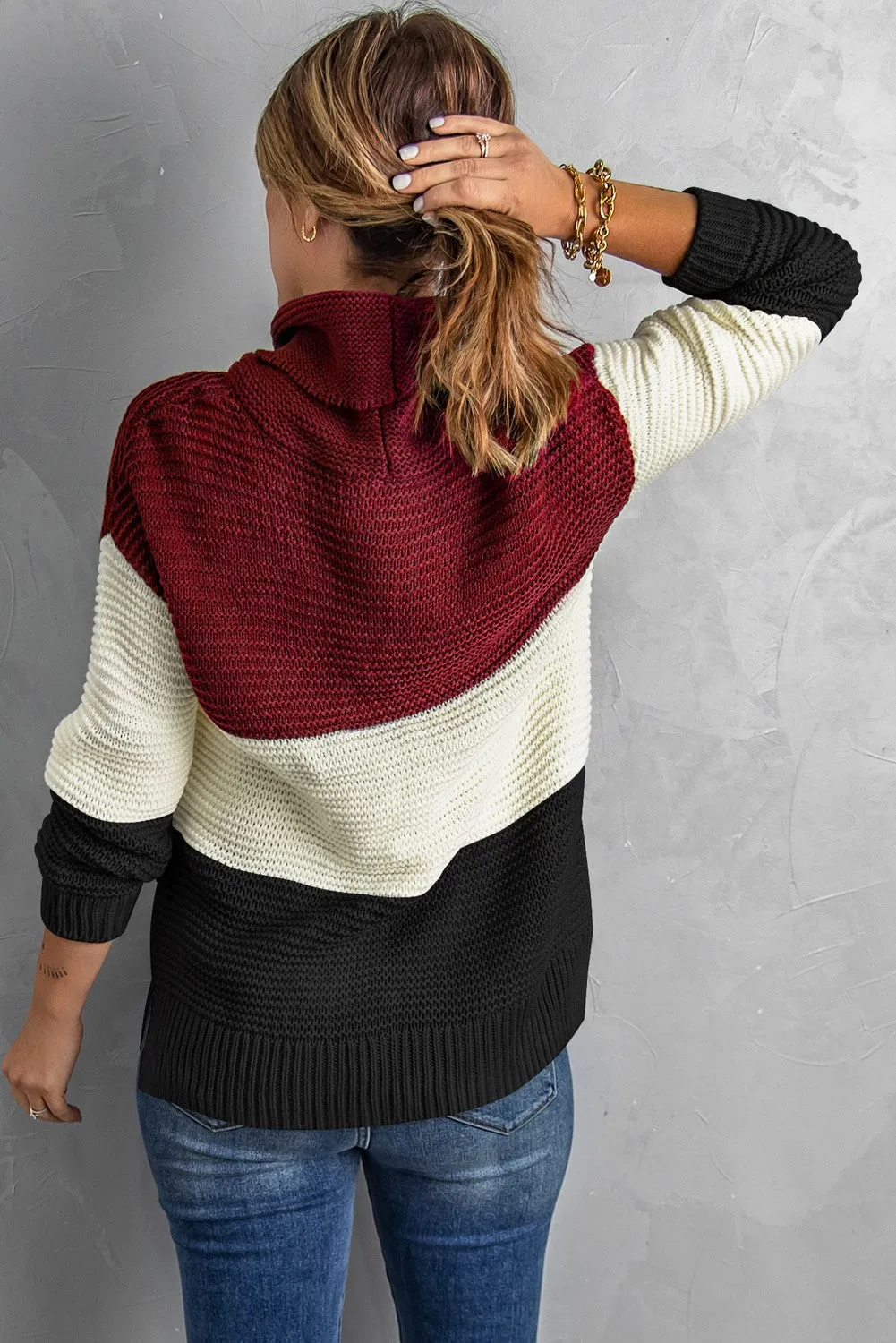 Turtleneck Color Block Pullover Sweater