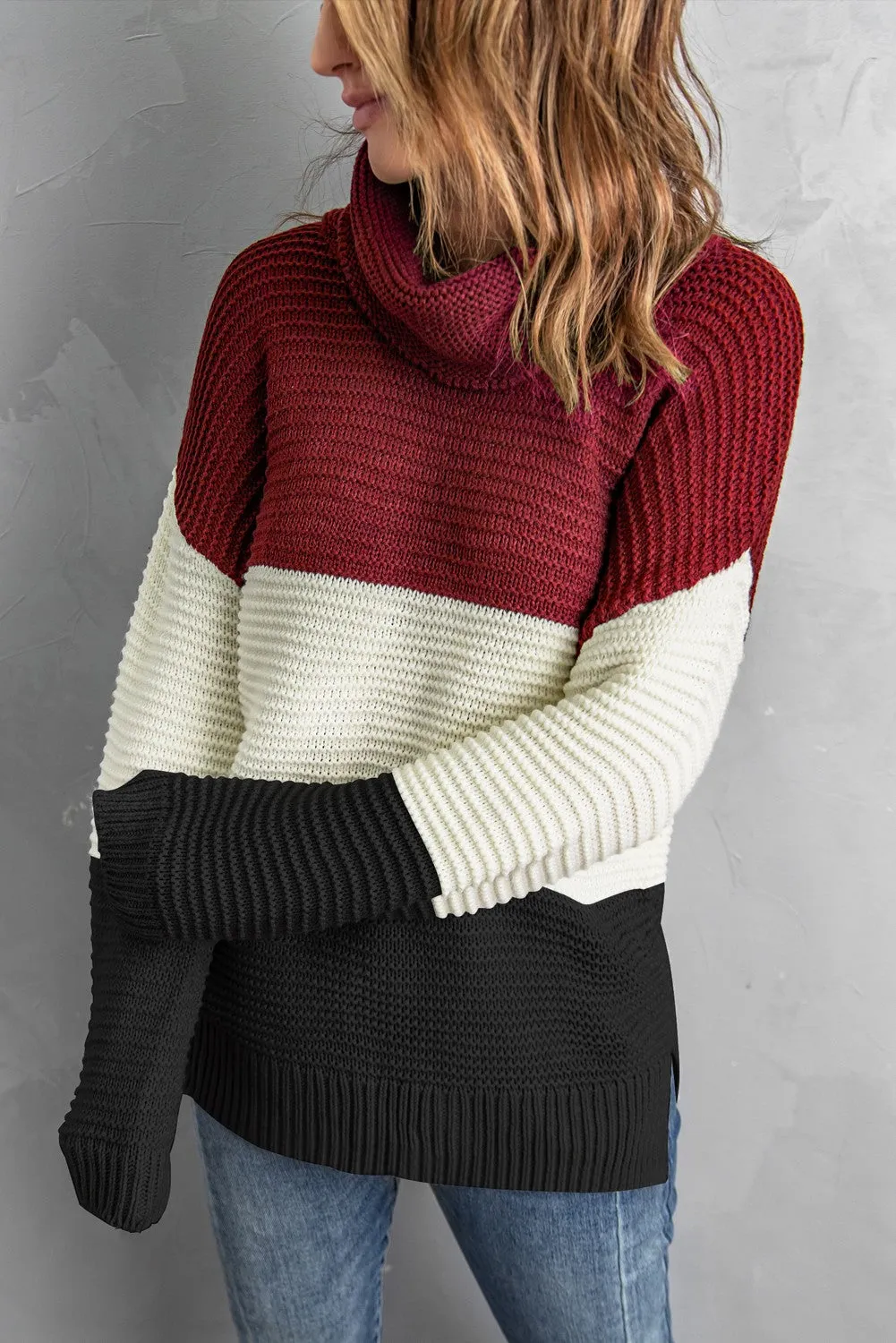 Turtleneck Color Block Pullover Sweater
