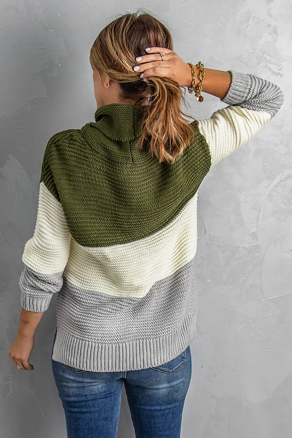 Turtleneck Color Block Pullover Sweater