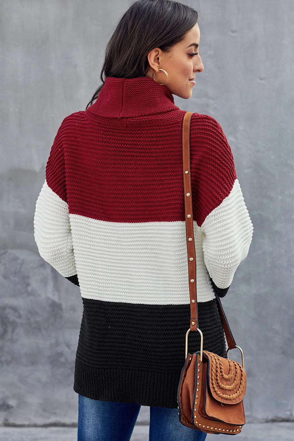 Turtleneck Color Block Pullover Sweater