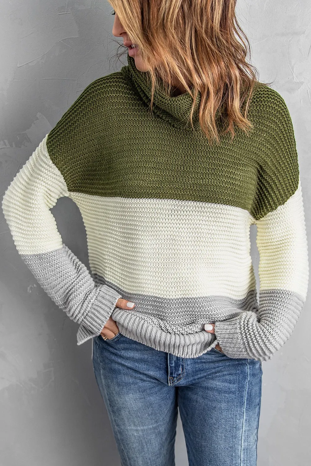 Turtleneck Color Block Pullover Sweater