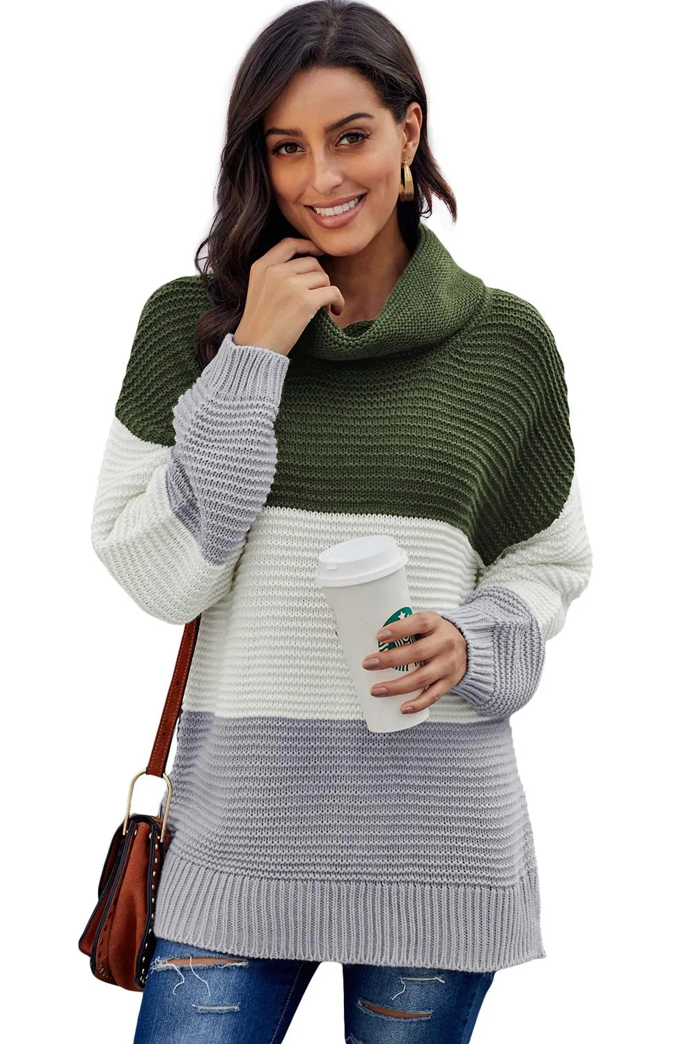 Turtleneck Color Block Pullover Sweater