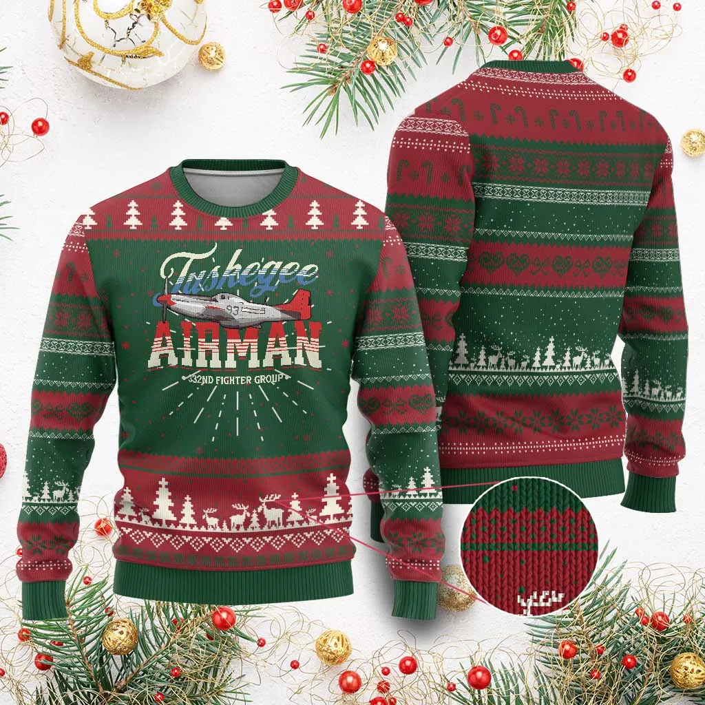 Tuskegee Airman Ugly Christmas Sweater 332ND Fighter Group Airplane Black History Month TS11