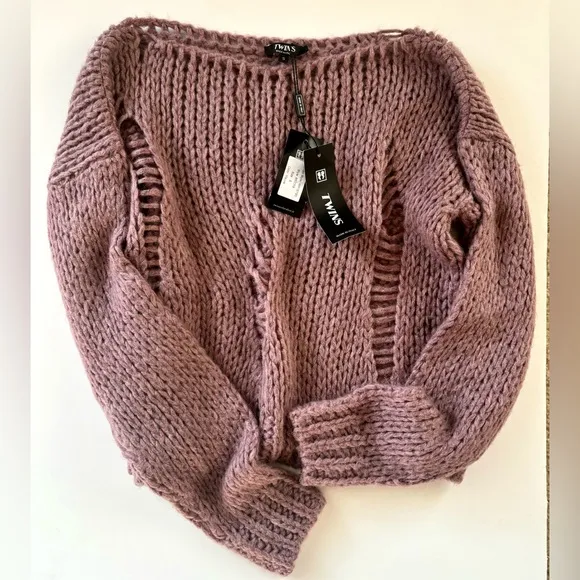 Twins Chunky Knit Deconstructed Mauve Pullover Italy Statement Sweater - Size S