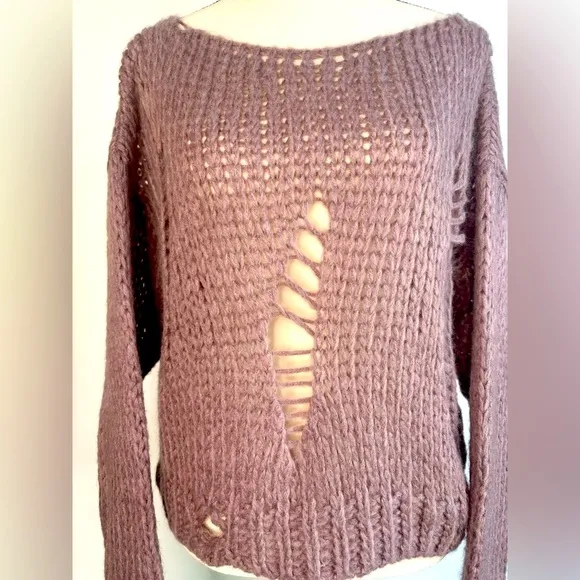 Twins Chunky Knit Deconstructed Mauve Pullover Italy Statement Sweater - Size S