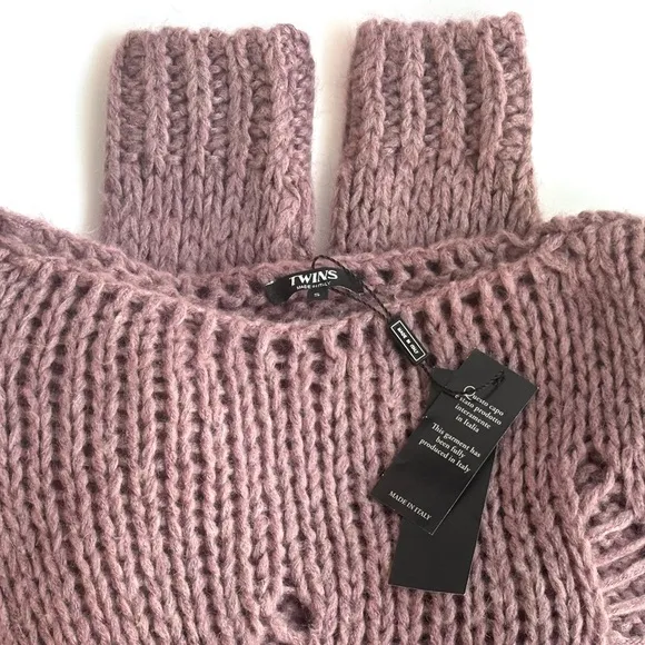 Twins Chunky Knit Deconstructed Mauve Pullover Italy Statement Sweater - Size S
