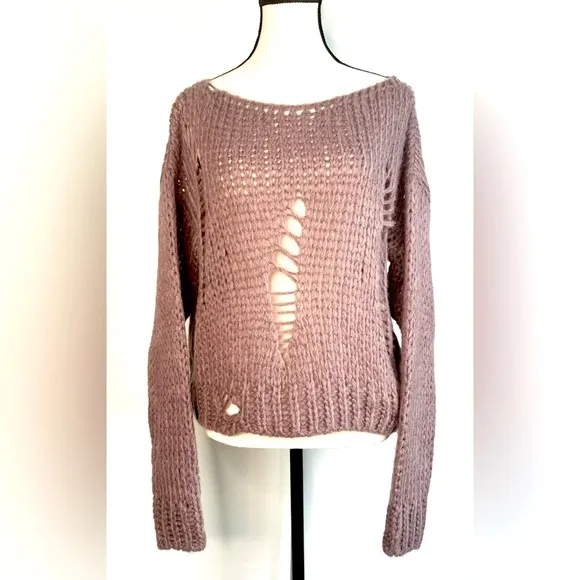 Twins Chunky Knit Deconstructed Mauve Pullover Italy Statement Sweater - Size S