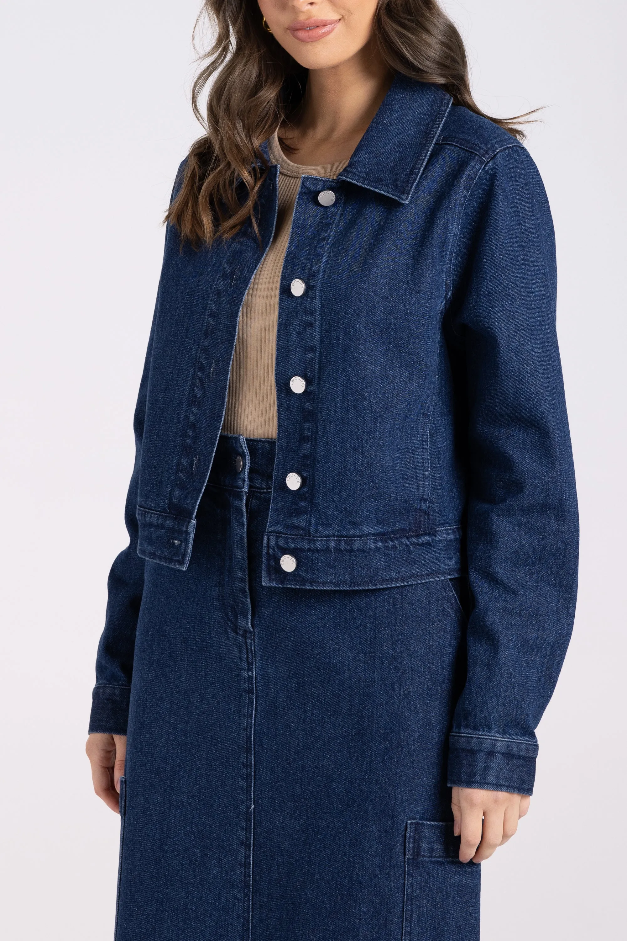 Two-T's Denim Crop Jacket - Dark Denim