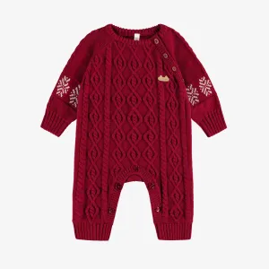 Une pièce rouge en tricot torsadé, naissance || Red one piece in twisted knit, newborn