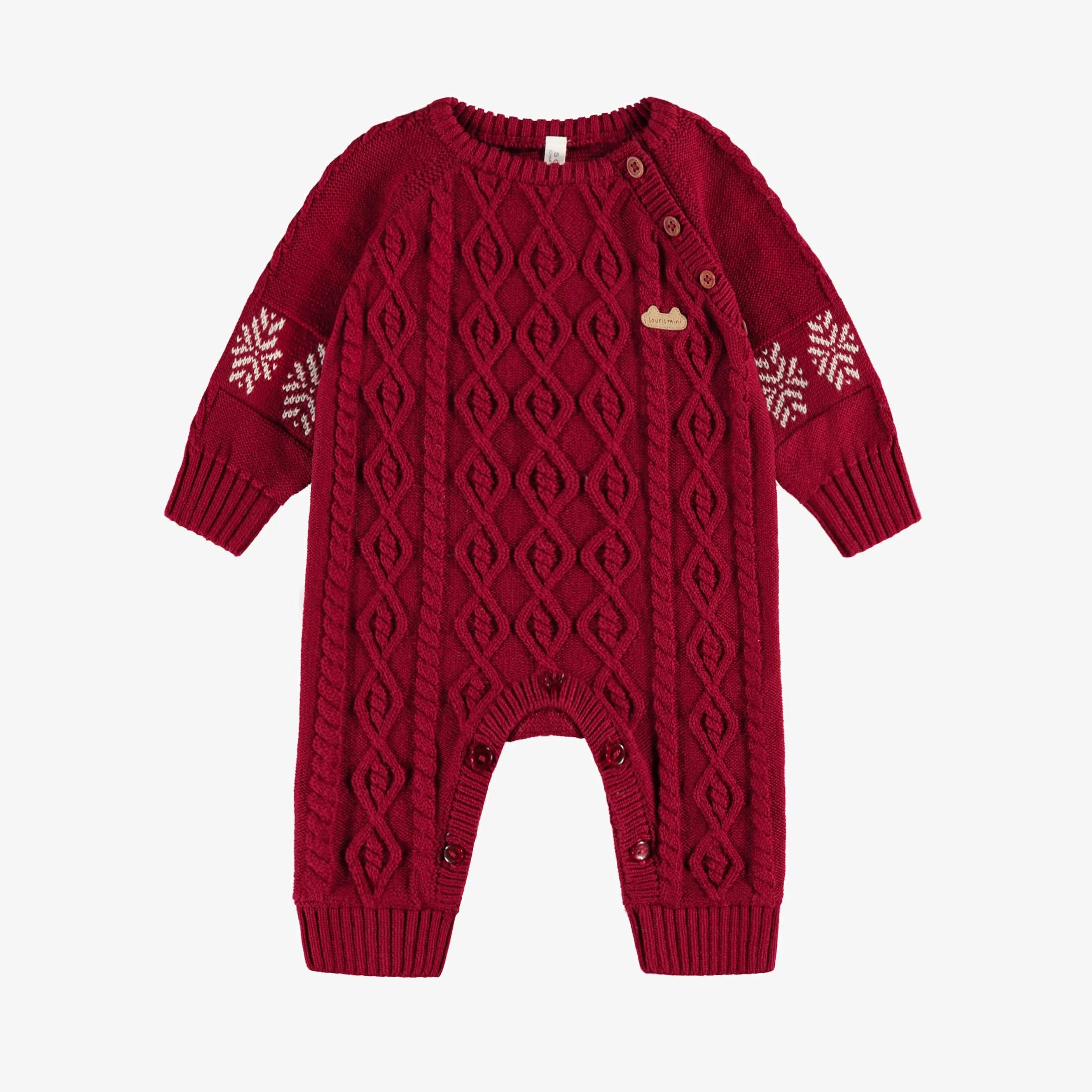 Une pièce rouge en tricot torsadé, naissance || Red one piece in twisted knit, newborn