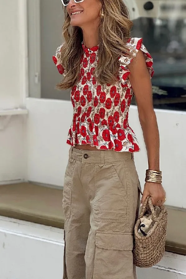 Unique Printed Pocket Shirt and Elastic Waist Shorts Set