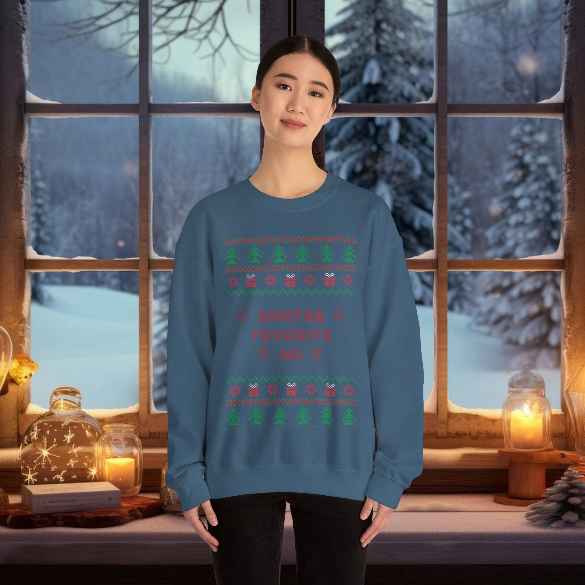 Unisex Santa's Favorite Ho Typography Ugly Christmas Sweatshirt