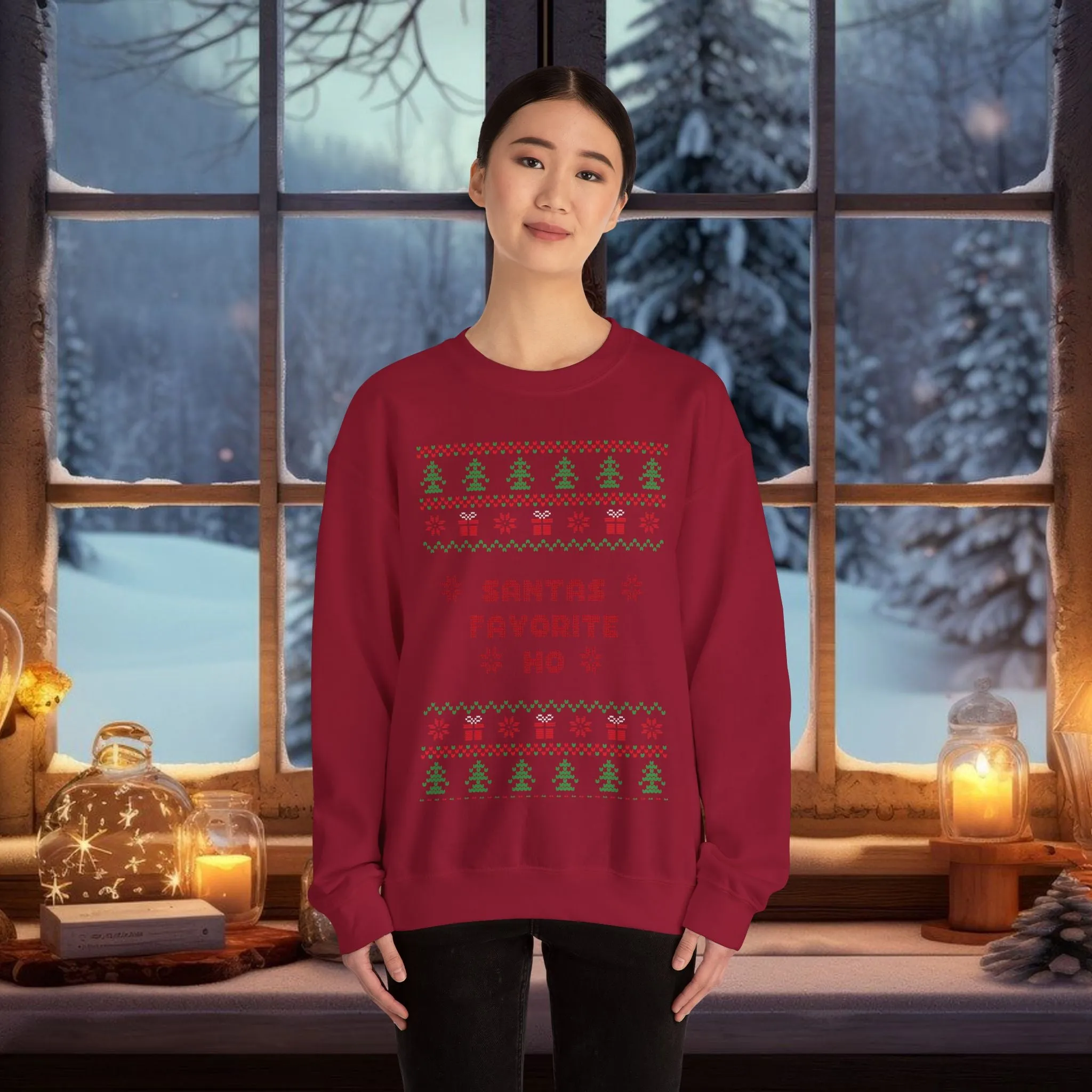 Unisex Santa's Favorite Ho Typography Ugly Christmas Sweatshirt