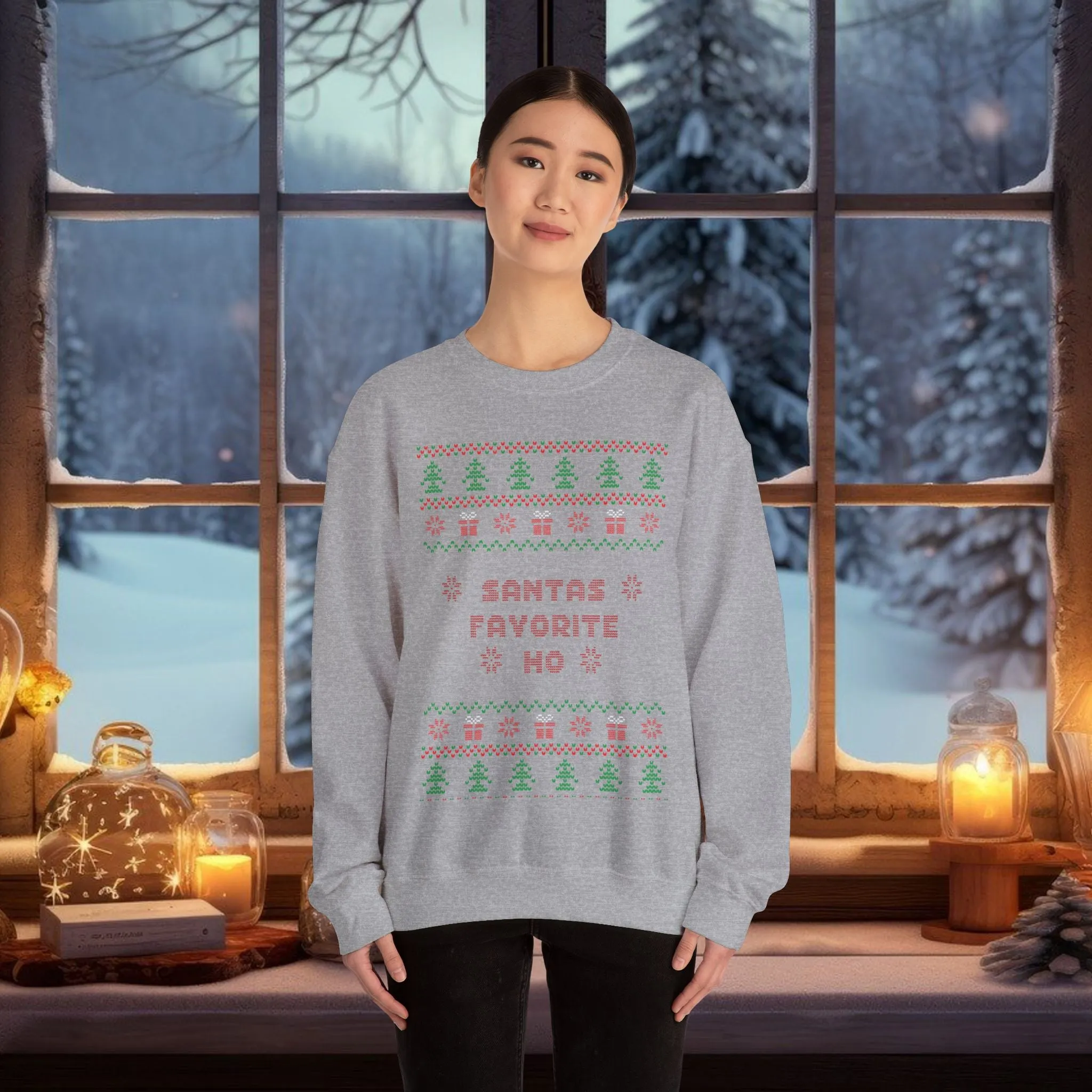 Unisex Santa's Favorite Ho Typography Ugly Christmas Sweatshirt