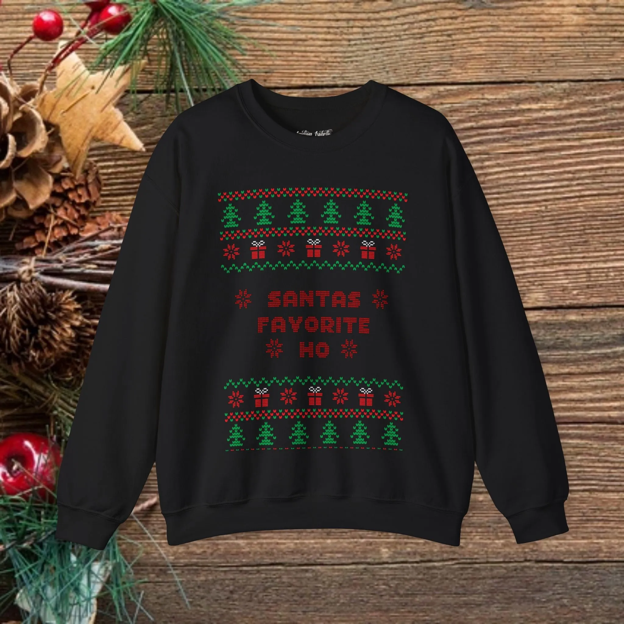 Unisex Santa's Favorite Ho Typography Ugly Christmas Sweatshirt