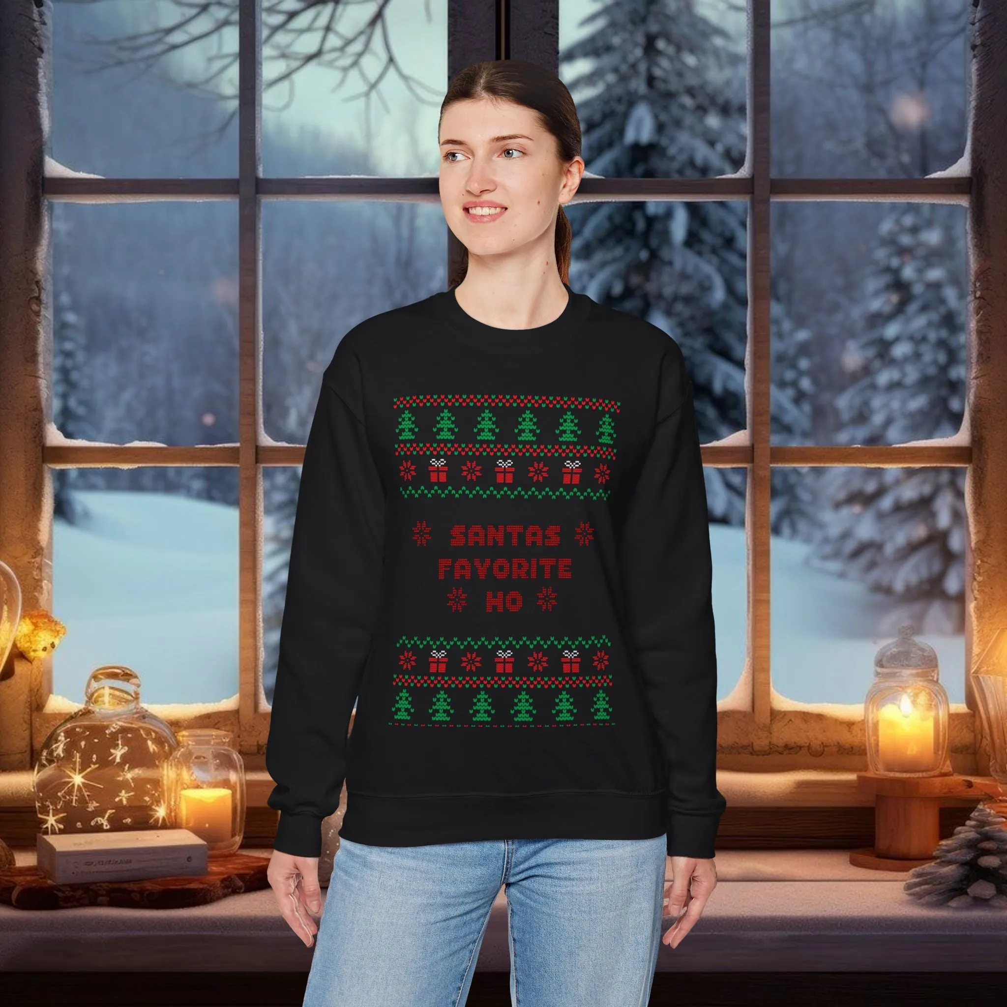 Unisex Santa's Favorite Ho Typography Ugly Christmas Sweatshirt