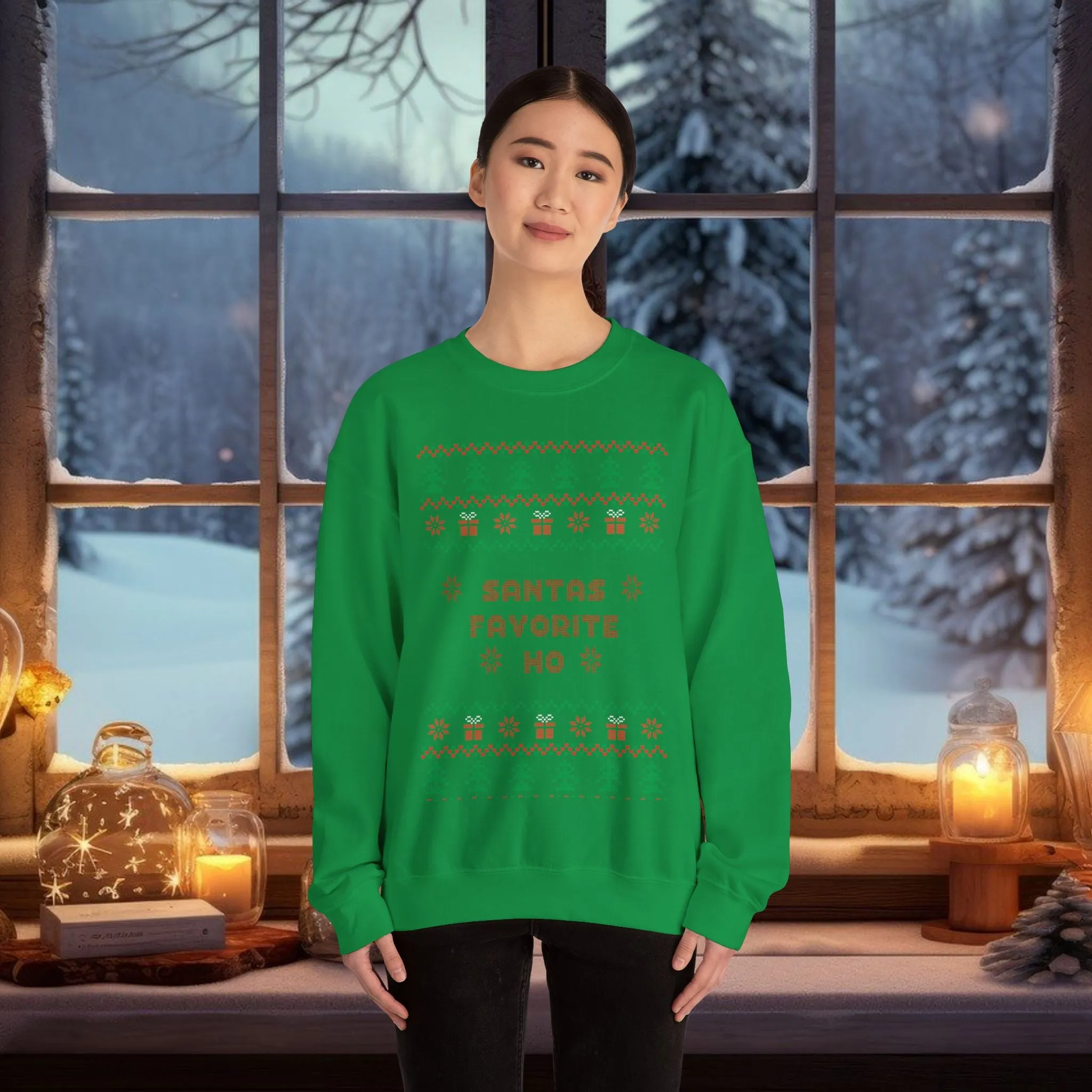 Unisex Santa's Favorite Ho Typography Ugly Christmas Sweatshirt